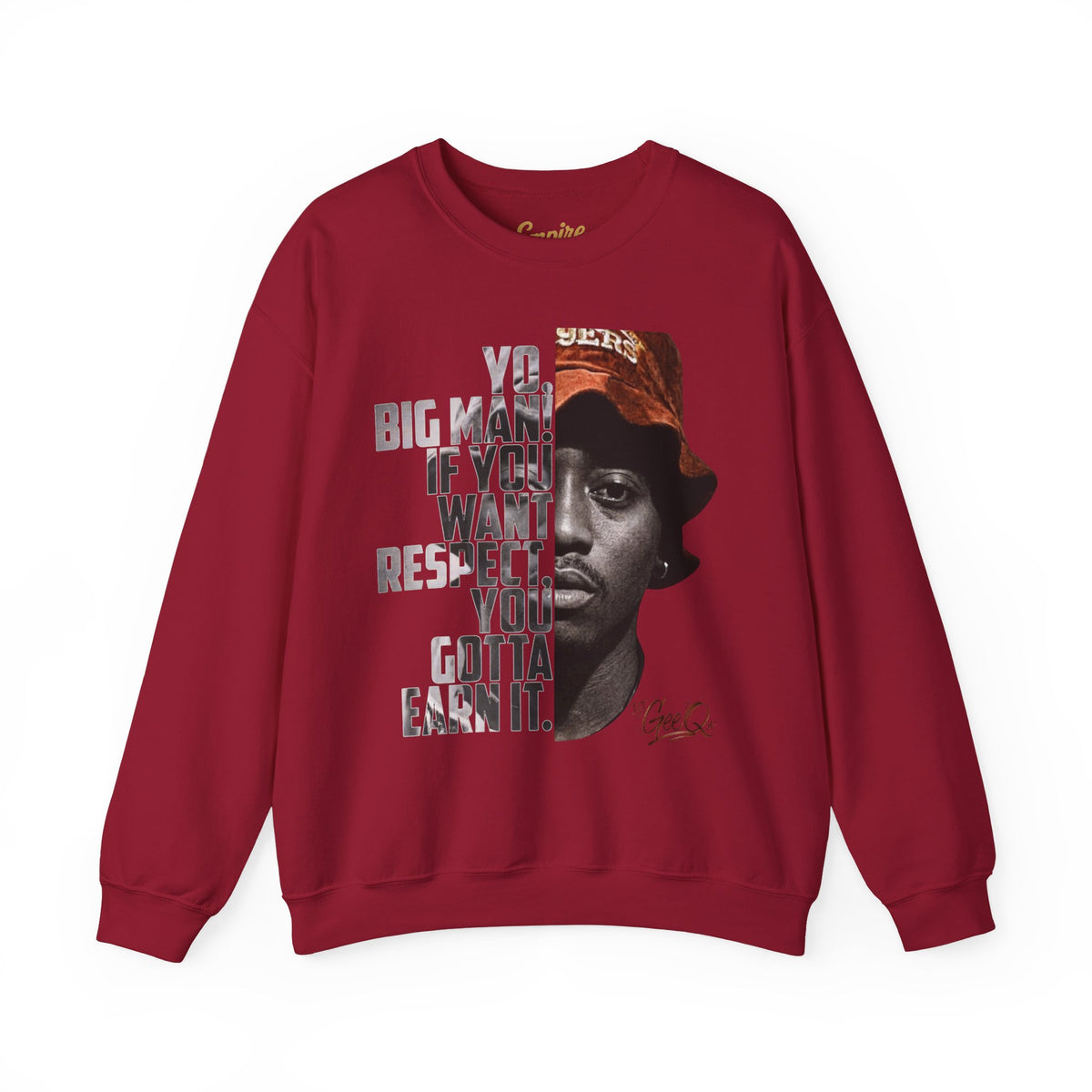 DJ Gee Q - Respect Is Earned Crewneck Sweatshirt – Motivational Hip-Hop Portrait Design