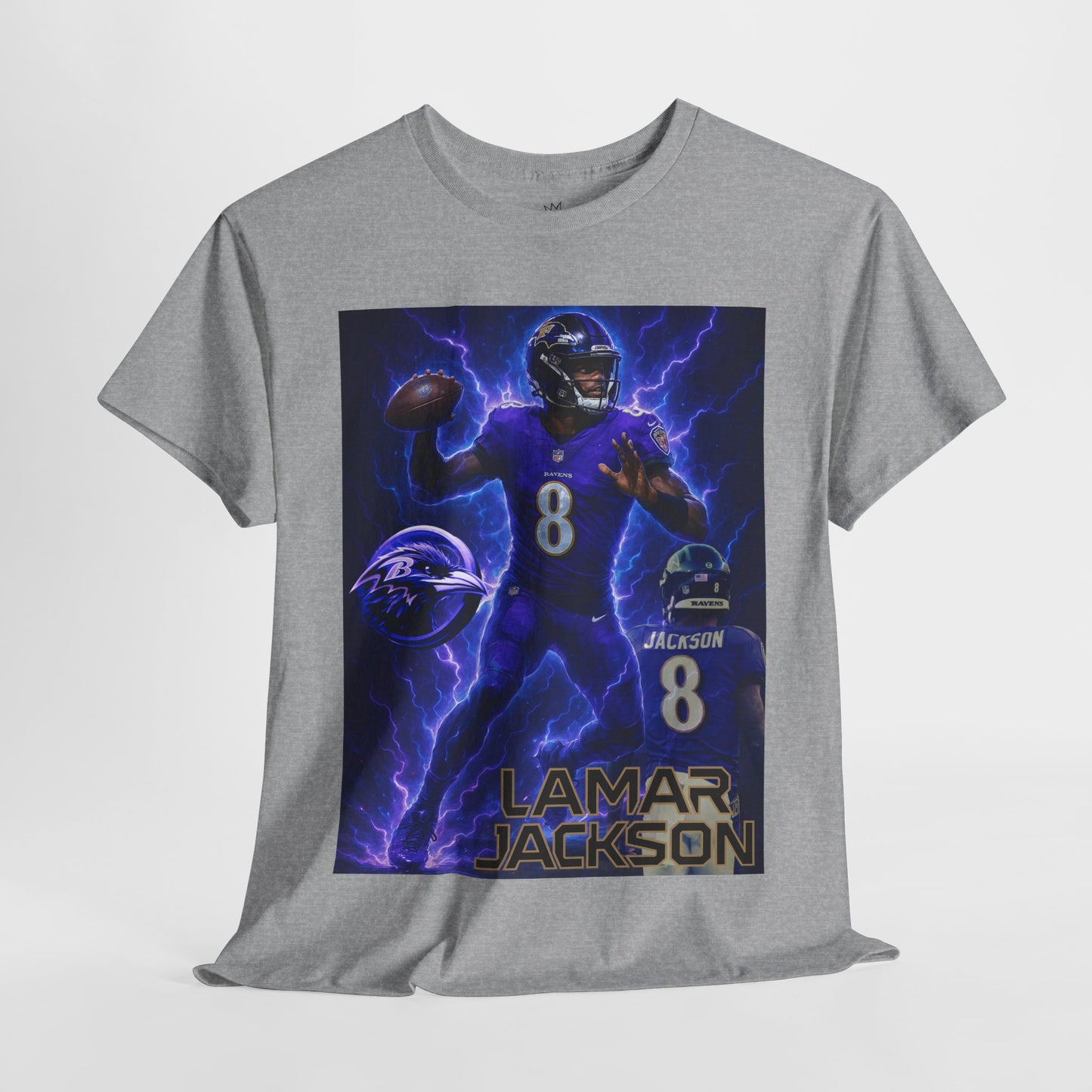 Lamar Jackson Lightning Tee – Unisex Cotton Shirt, Football Fan Gift, Sports Apparel, Game Day Outfit, NFL Merchandise