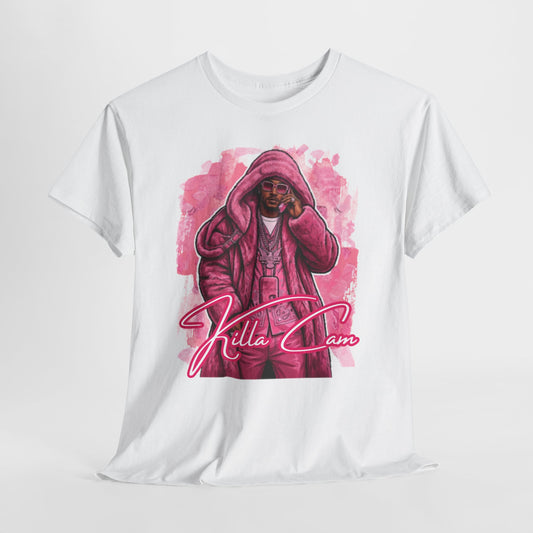 Killa Cam Graphic Tee — Pink Hooded Portrait Streetwear T-Shirt