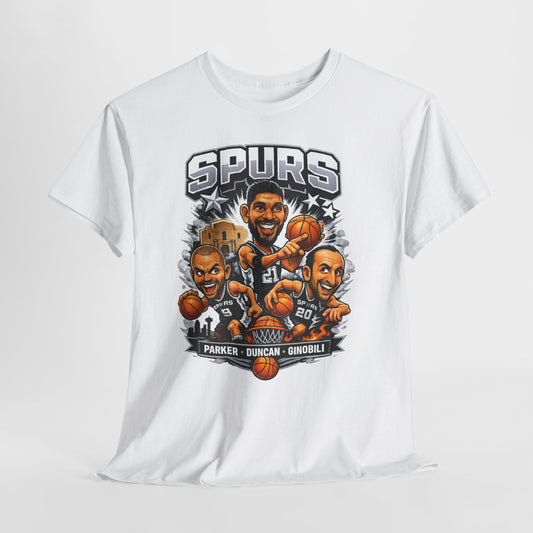 Spurs Legends T-Shirt — Parker, Duncan & Ginobili Cartoon Basketball Tee
