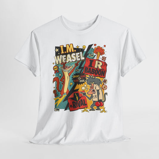 Retro Cartoon Crew Tee — "I.M. Weasel vs. I. R. Baboon" Graphic