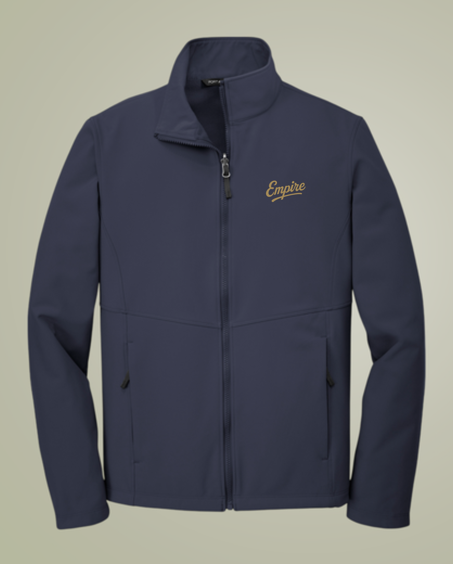 Empire Softshell Jacket – Light Gray Zip-Up with Gold Embroidered Logo