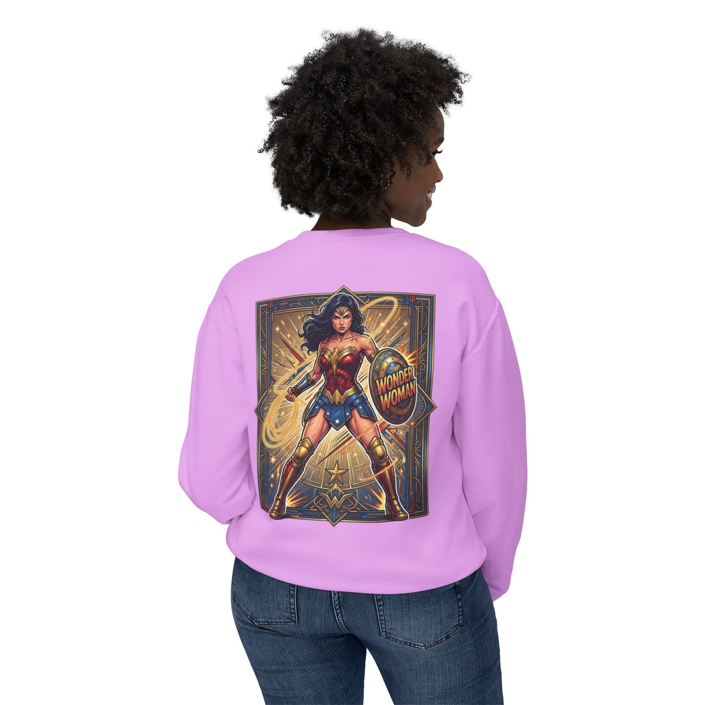 Wonder Woman Crewneck Sweatshirt — Retro Heroine Graphic Pullover