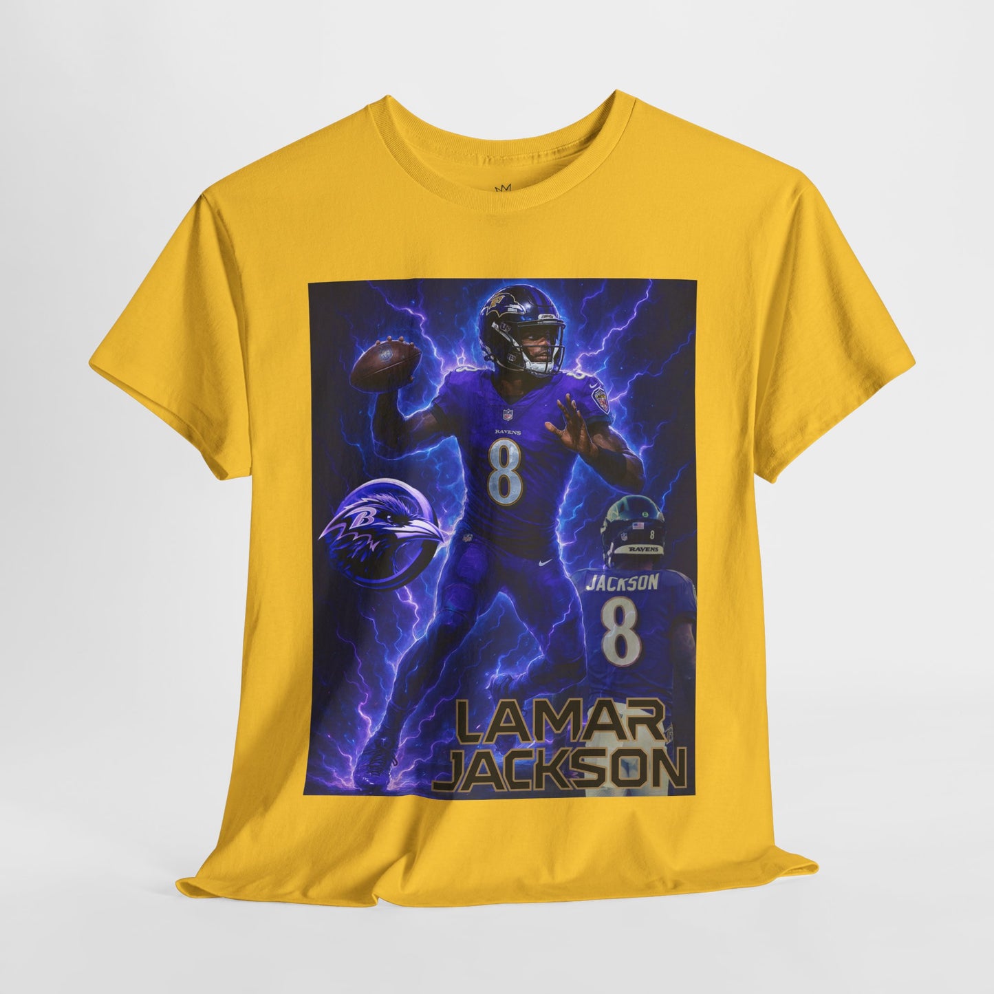 Lamar Jackson Lightning Tee – Unisex Cotton Shirt, Football Fan Gift, Sports Apparel, Game Day Outfit, NFL Merchandise
