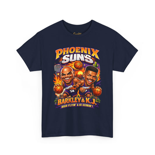 Phoenix Suns Barkley & K.J. Graphic Tee — Retro Basketball Cartoon Shirt