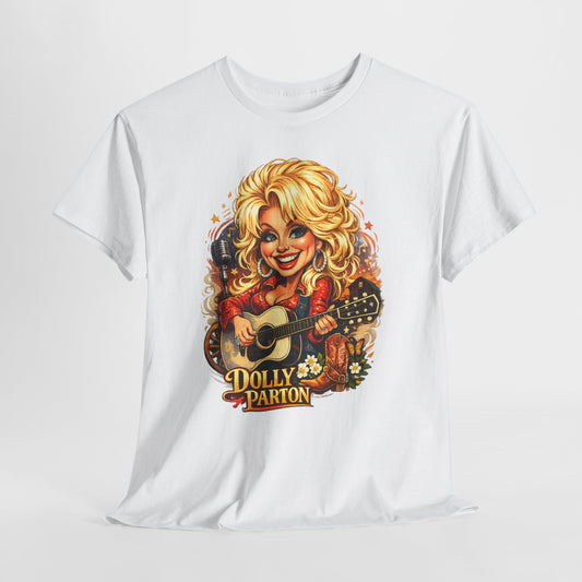 Dolly Parton Caricature Graphic Tee – Guitar Country Music Fan Shirt
