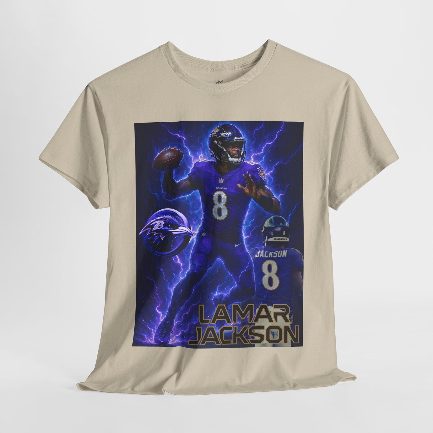 Lamar Jackson Lightning Tee – Unisex Cotton Shirt, Football Fan Gift, Sports Apparel, Game Day Outfit, NFL Merchandise