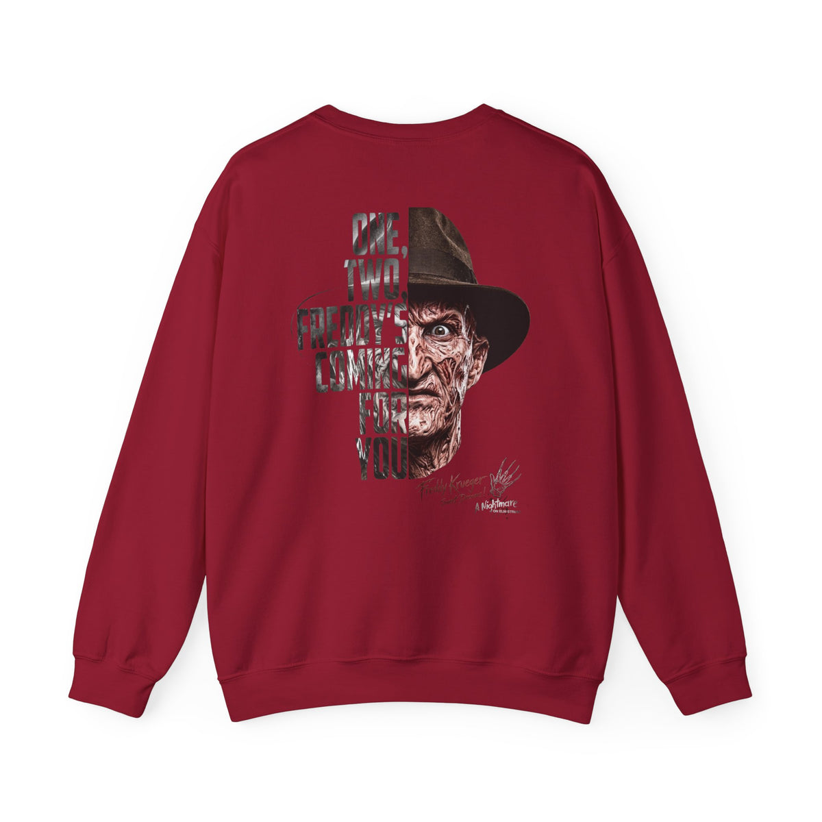 Freddy Krueger Crewneck Sweatshirt – "One, Two... Freddy's Coming For You" Horror Pullover
