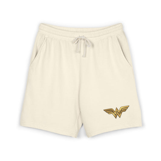Wonder Woman Logo Fleece Sweat Shorts — Lightweight Garment-Dyed Lounge Shorts