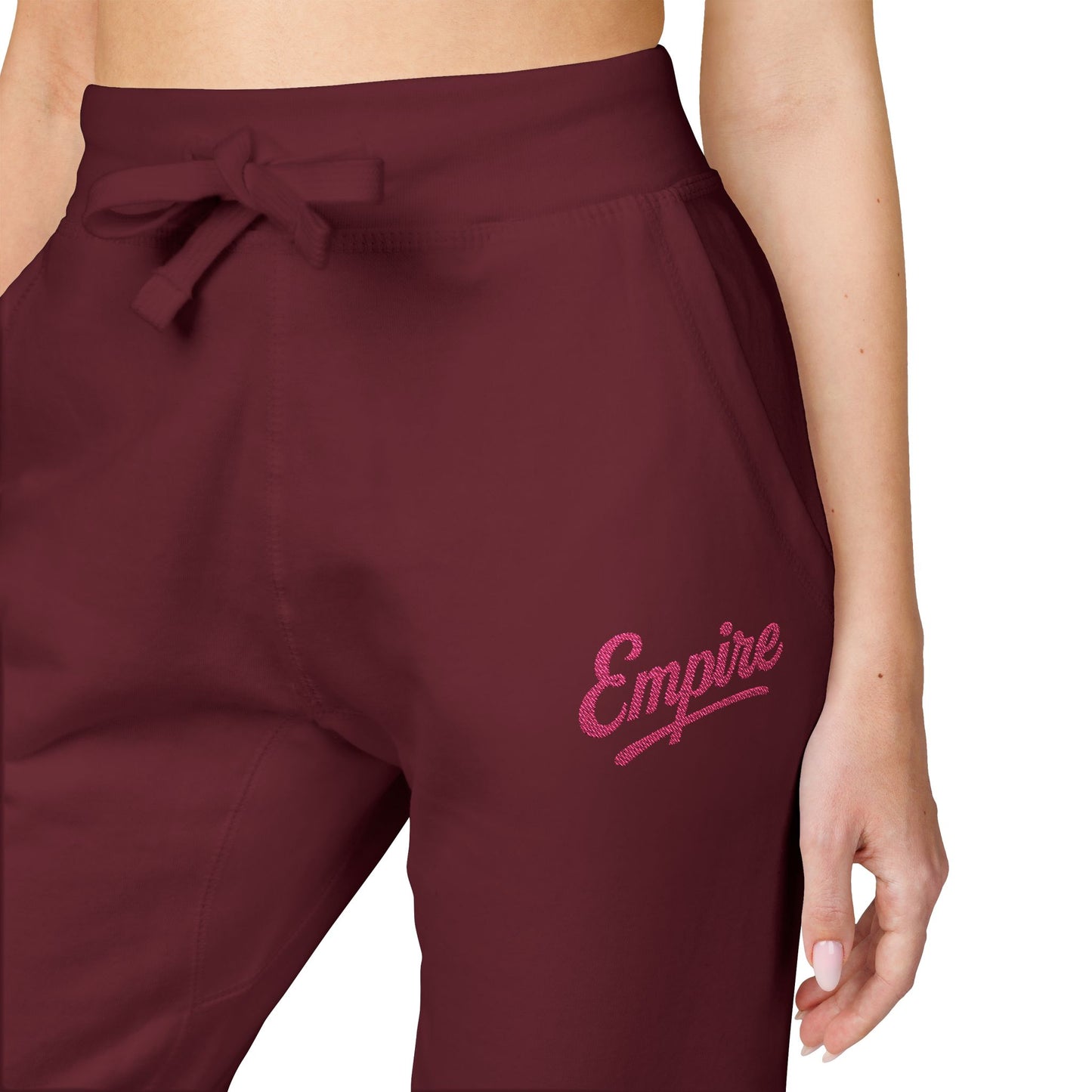 Empire Signature Embroidered Sweatpants — Minimal Fleece with Pink 'Empire' Logo