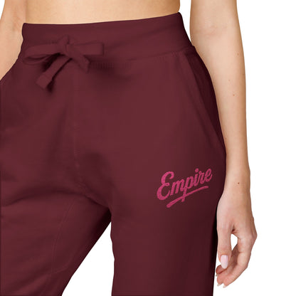 Empire Signature Embroidered Sweatpants — Minimal Fleece with Pink 'Empire' Logo