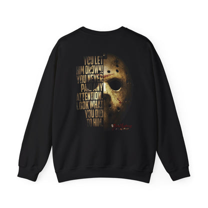 Jason Voorhees Mask Graphic with Quote Crewneck Sweatshirt