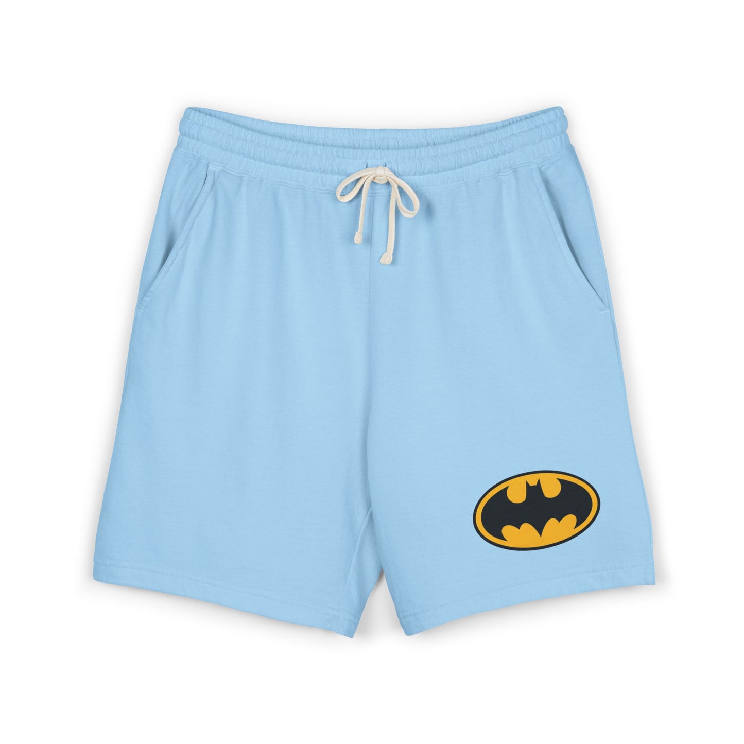 Batman Logo Fleece Sweat Shorts — Lightweight Garment-Dyed Lounge Shorts