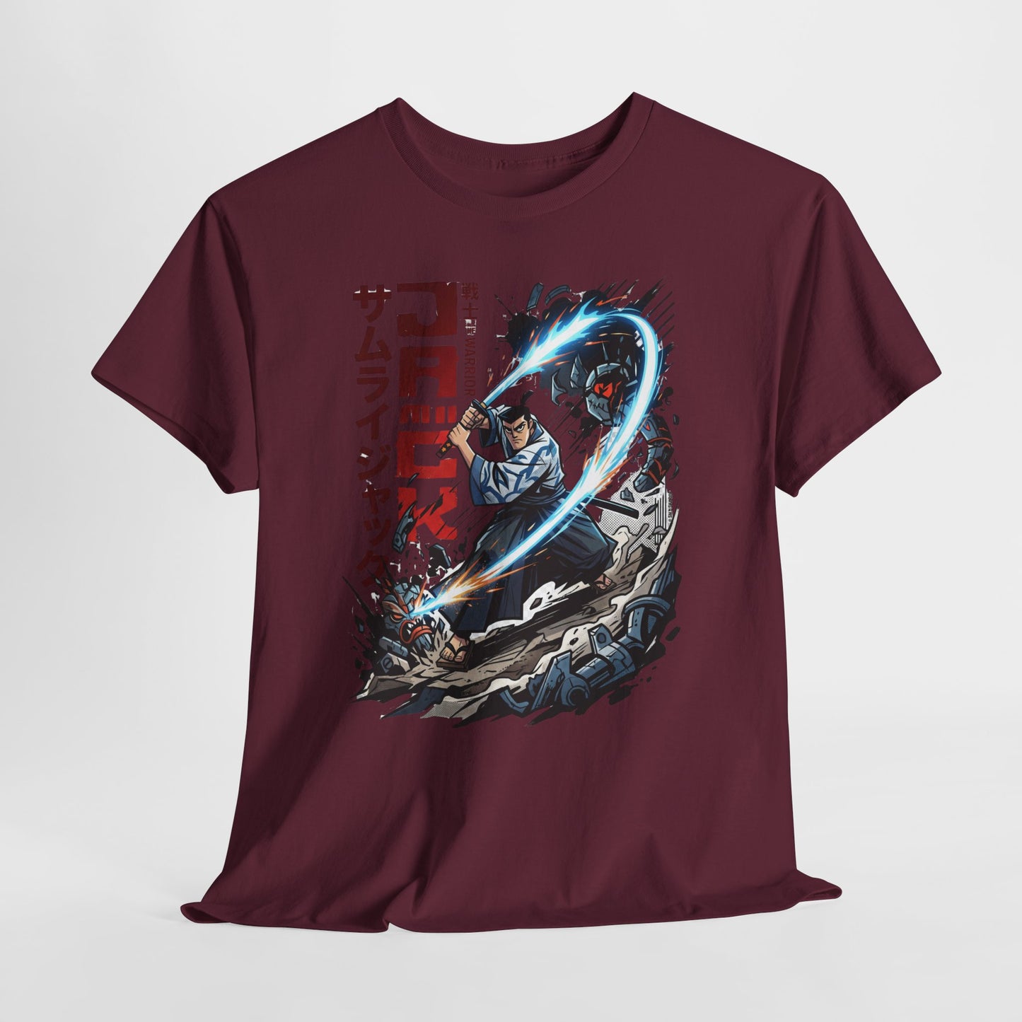 Samurai Jack Anime-Style Graphic Tee — Retro Action Shirt with Japanese Text