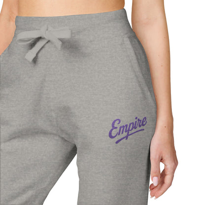 Empire Signature Embroidered Sweatpants — Minimal Fleece with Purple 'Empire' Logo