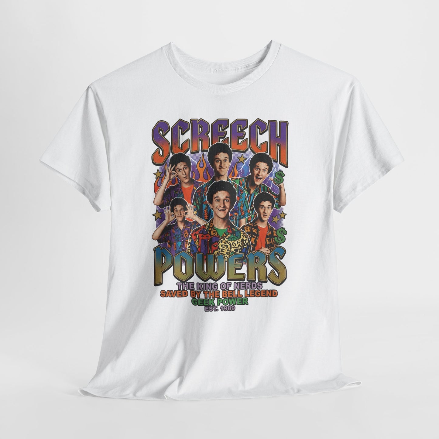 Screech Powers Retro Cast Portrait Tee — Vintage TV Show Graphic T‑Shirt
