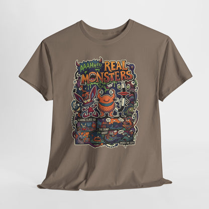 Retro 'Real Monsters' Graphic Tee — Vintage Cartoon Monster Illustration Shirt