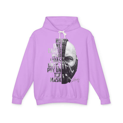 Bane Mask Split-Face Hoodie — "No One Cared Who I Was Until I Put On the Mask" Graphic