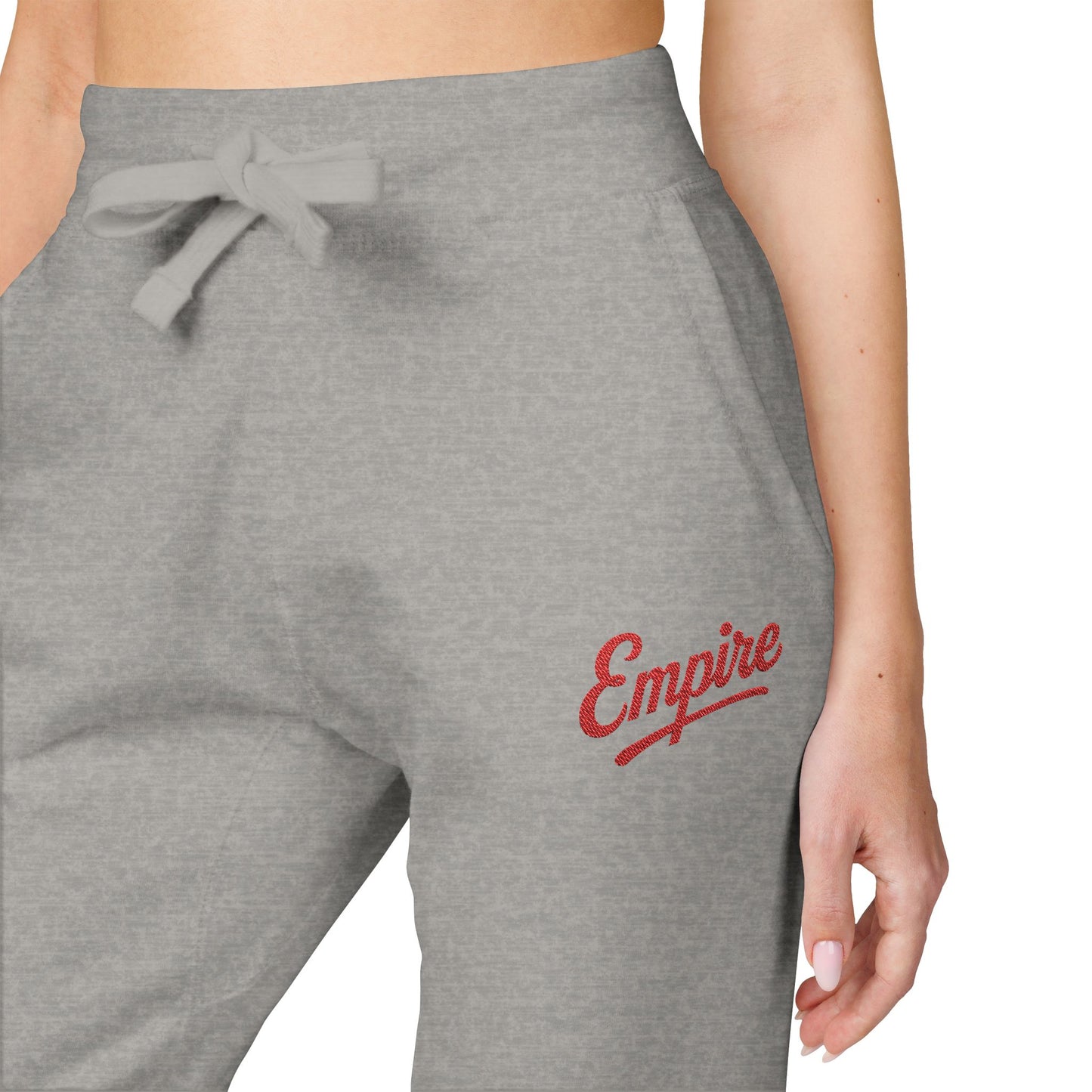 Empire Signature Embroidered Sweatpants — Minimal Fleece with Red 'Empire' Logo