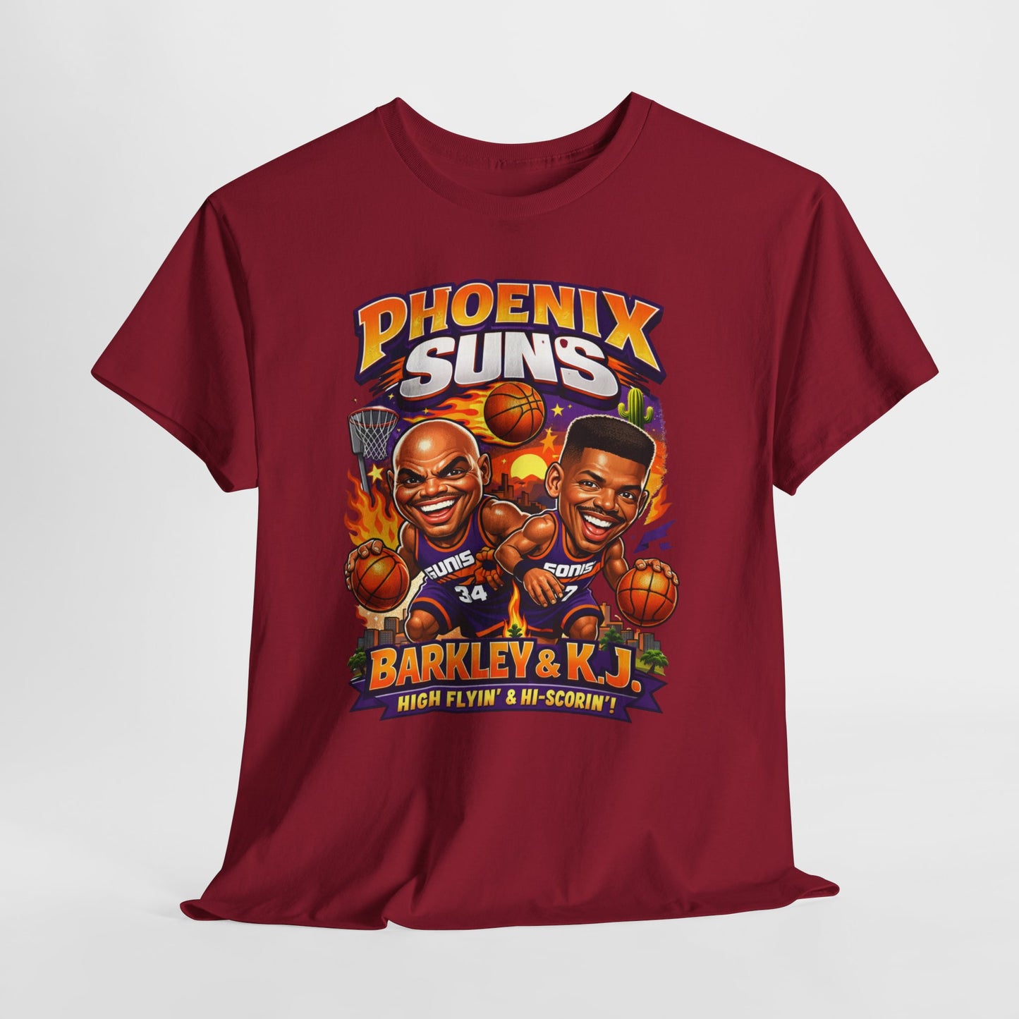 Phoenix Suns Barkley & K.J. Graphic Tee — Retro Basketball Cartoon Shirt