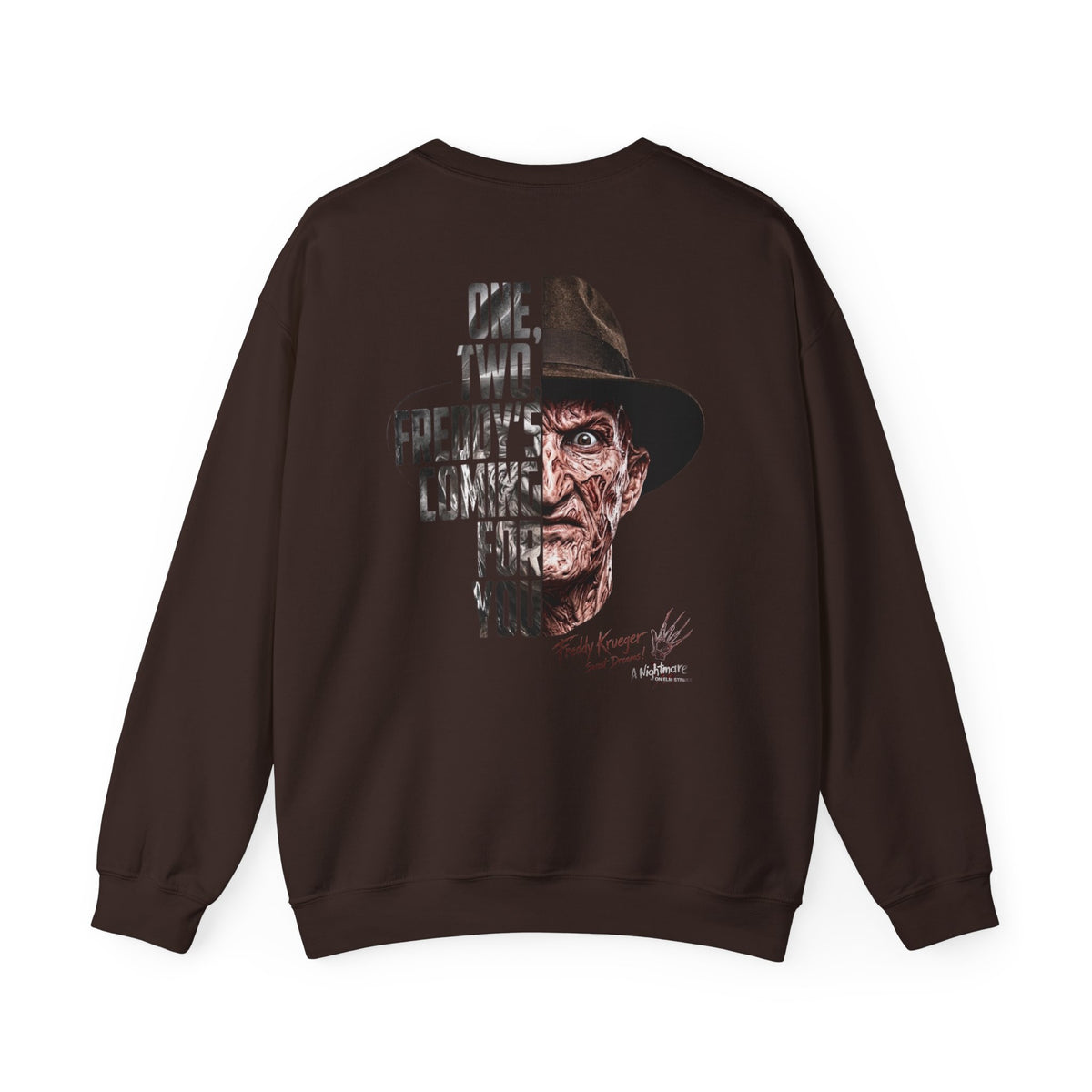 Freddy Krueger Crewneck Sweatshirt – "One, Two... Freddy's Coming For You" Horror Pullover