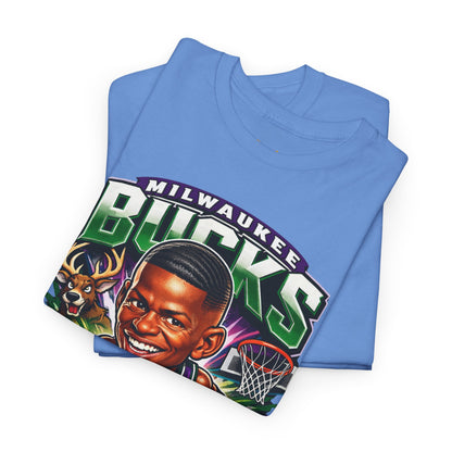 Milwaukee Bucks Retro Player Cartoon Tee — 'Ray Allen' Basketball Graphic T-Shirt