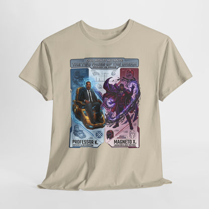 Professor K vs Magneto X Graphic Tee — Retro Card Battle Design