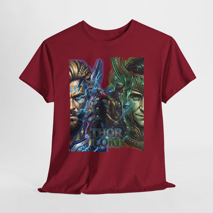 Thor vs Loki Graphic Tee — Mythic Norse Superhero Split-Face Design