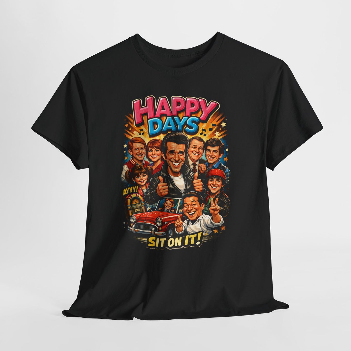 Happy Days Retro TV Cast T-Shirt — "Sit On It!" Vintage 70s Sitcom Tee