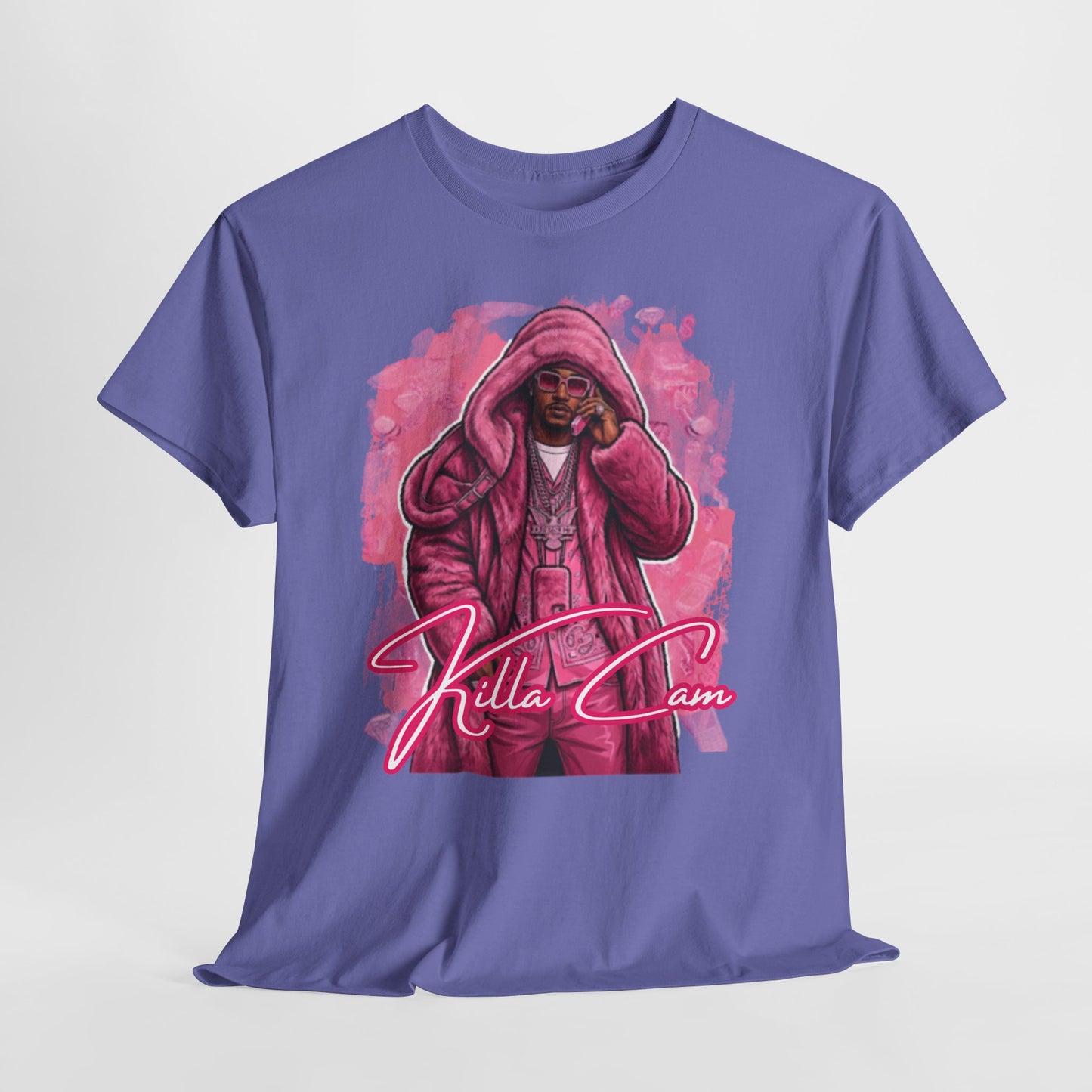 Killa Cam Graphic Tee — Pink Hooded Portrait Streetwear T-Shirt