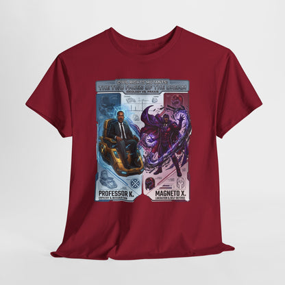 Professor K vs Magneto X Graphic Tee — Retro Card Battle Design