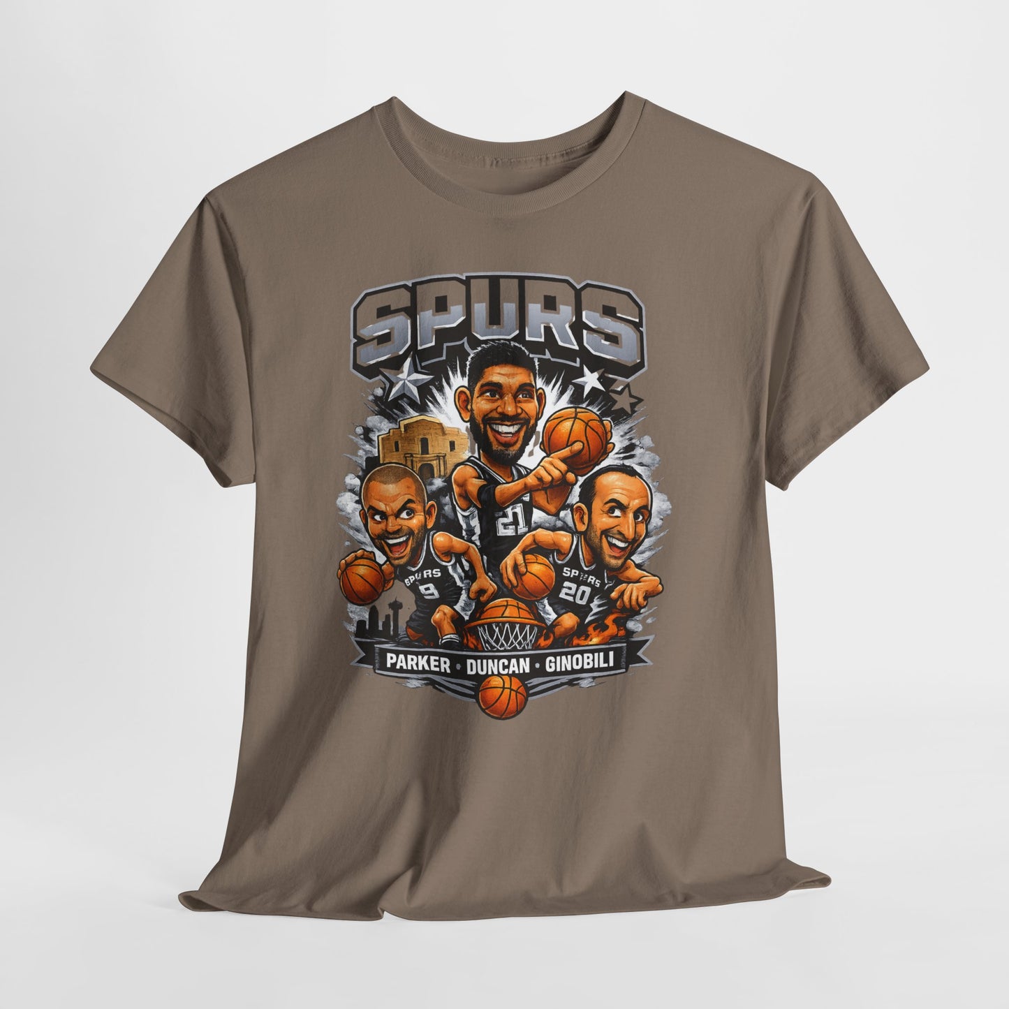 Spurs Legends T-Shirt — Parker, Duncan & Ginobili Cartoon Basketball Tee