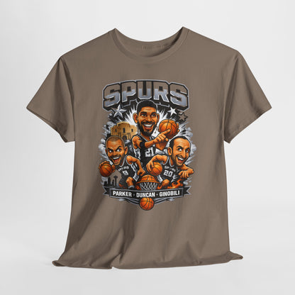 Spurs Legends T-Shirt — Parker, Duncan & Ginobili Cartoon Basketball Tee