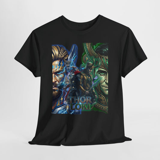 Thor vs Loki Graphic Tee — Mythic Norse Superhero Split-Face Design