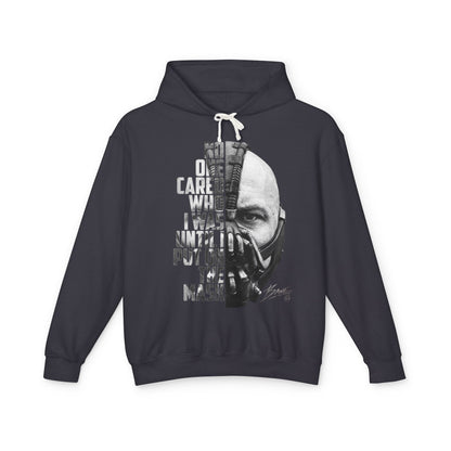 Bane Mask Split-Face Hoodie — "No One Cared Who I Was Until I Put On the Mask" Graphic