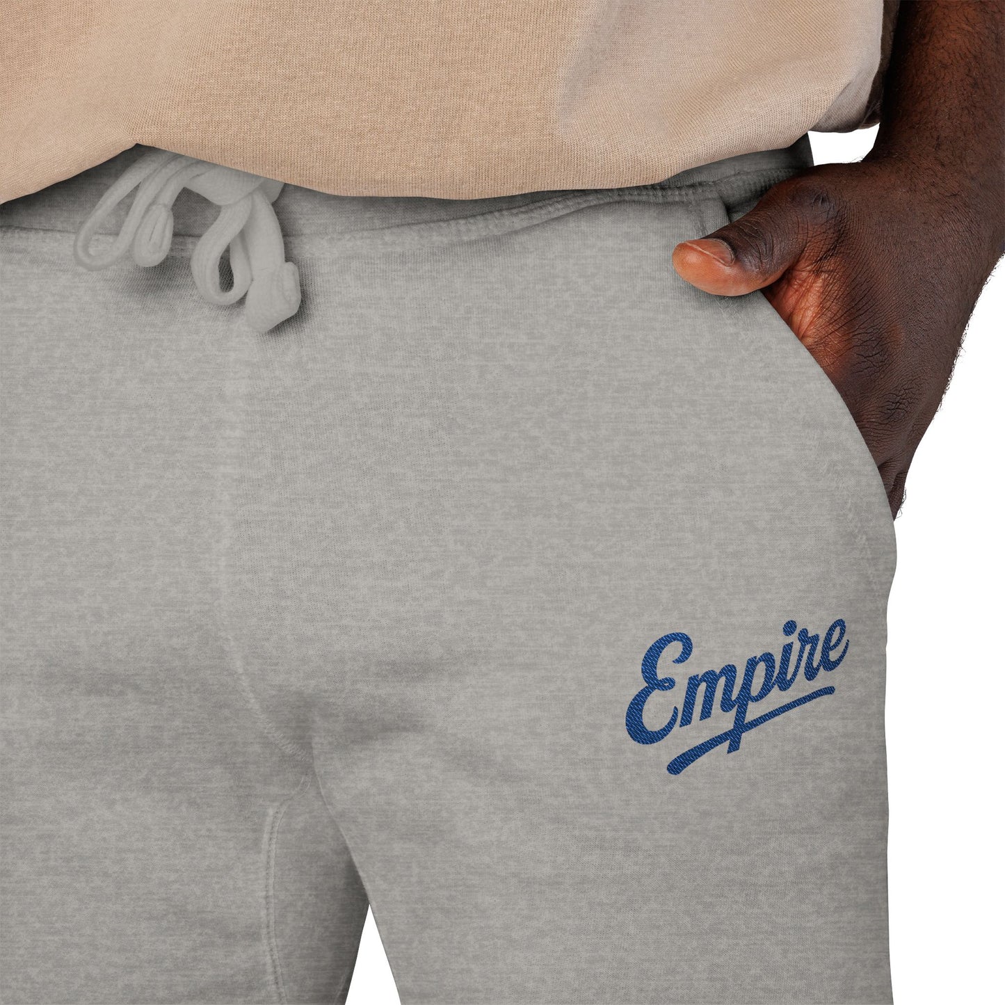 Empire Signature Embroidered Sweatpants — Minimal Fleece with Royal Blue 'Empire' Logo