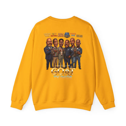 Crewneck Sweatshirt — 'GOAT' Icon Caricature Tribute Backprint