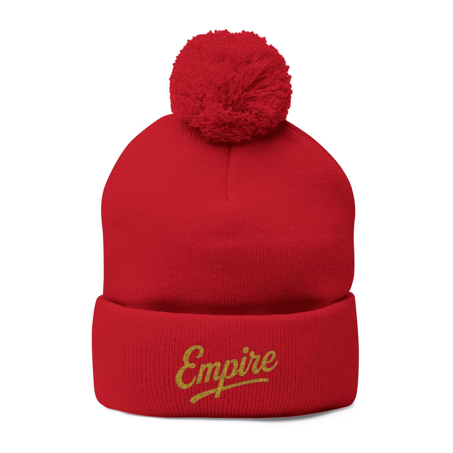 Embroidered Pom-Pom Knit Cap