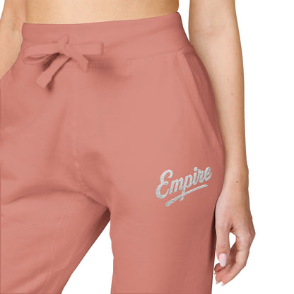 Empire Signature Embroidered Sweatpants — Minimal Fleece with White 'Empire' Logo