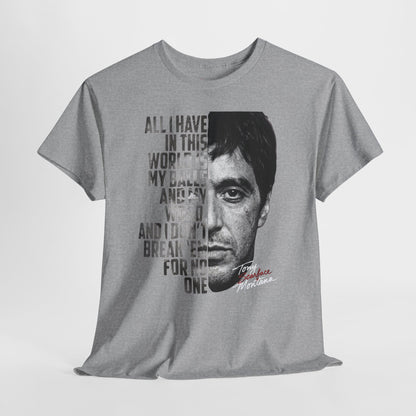 Tony Montana 'Scarface' Graphic Tee — Bold Quote Face Design