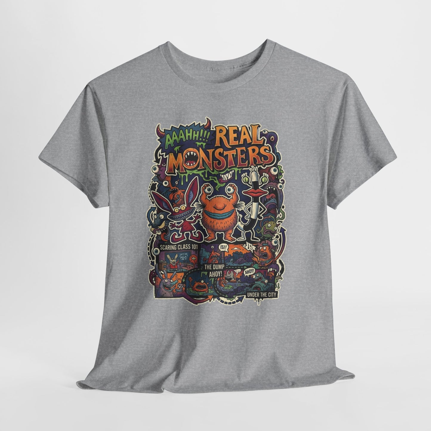 Retro 'Real Monsters' Graphic Tee — Vintage Cartoon Monster Illustration Shirt