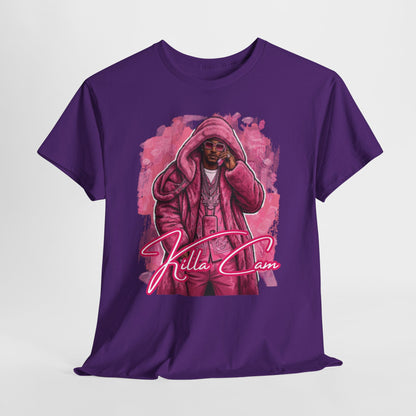 Killa Cam Graphic Tee — Pink Hooded Portrait Streetwear T-Shirt