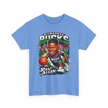 Milwaukee Bucks Retro Player Cartoon Tee — 'Ray Allen' Basketball Graphic T-Shirt