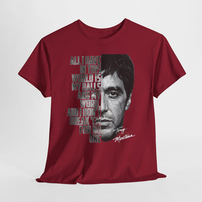 Tony Montana 'Scarface' Graphic Tee — Bold Quote Face Design