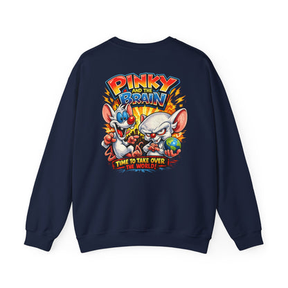 Pinky and the Brain Crewneck Sweatshirt - 'Time to Take Over the World' Graphic