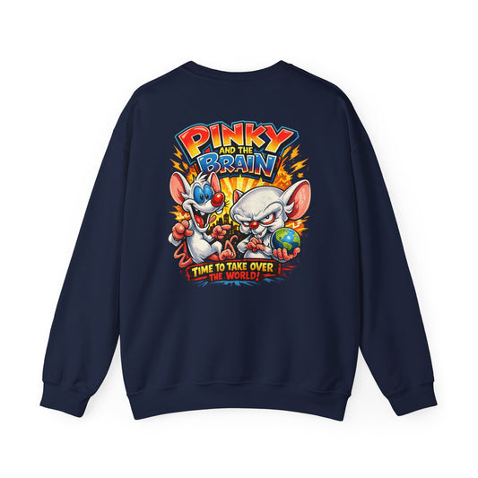 Pinky and the Brain Crewneck Sweatshirt - 'Time to Take Over the World' Graphic
