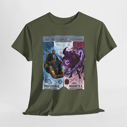 Professor K vs Magneto X Graphic Tee — Retro Card Battle Design