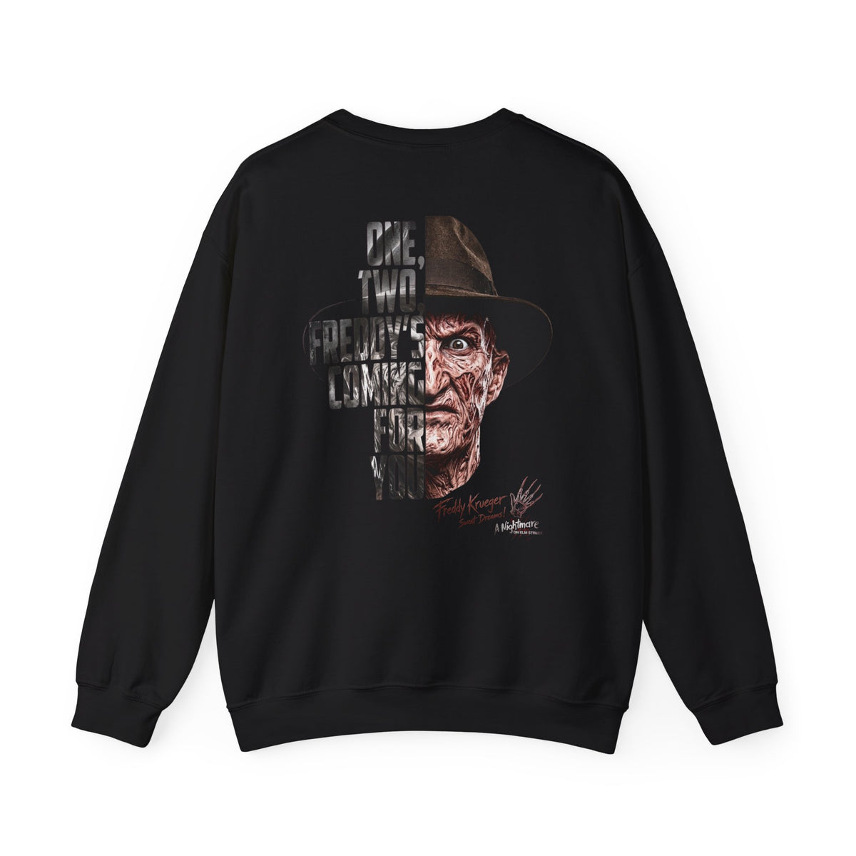 Freddy Krueger Crewneck Sweatshirt – "One, Two... Freddy's Coming For You" Horror Pullover