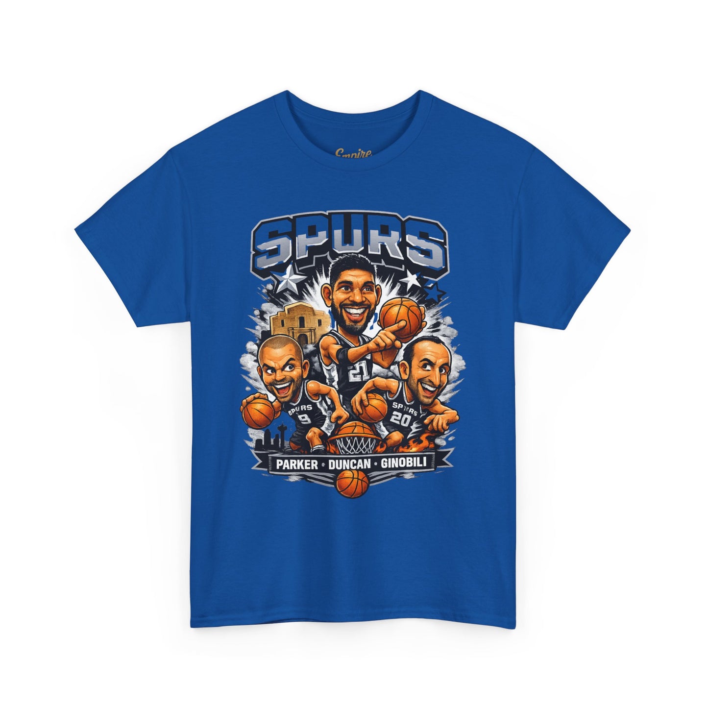 Spurs Legends T-Shirt — Parker, Duncan & Ginobili Cartoon Basketball Tee