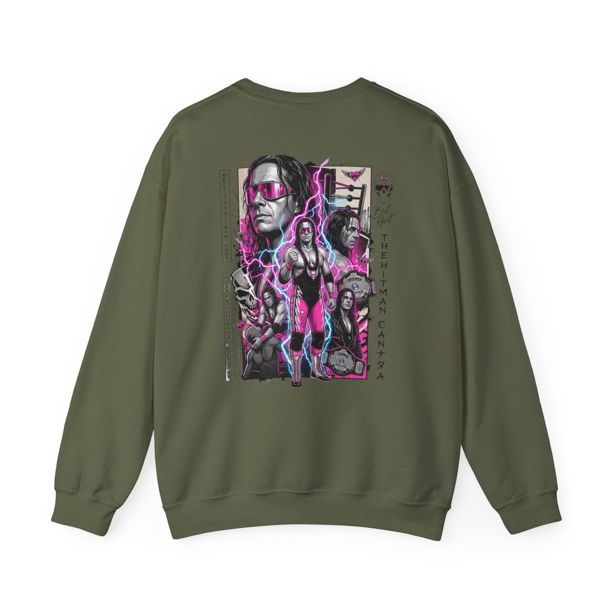 Retro Wrestling Crewneck Sweatshirt – 'The Hitman' Neon Bret Hart Graphic